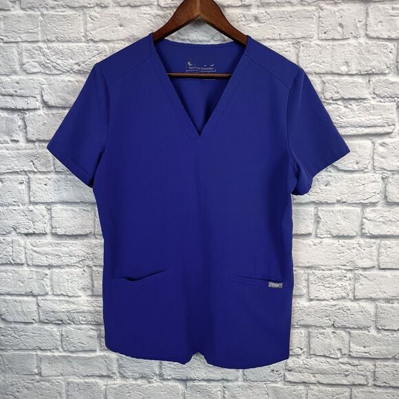 Figs‎ Technical Collection Blue Casma Scrub Top Women Pockets Rayon Size Medium - Picture 1 of 5
